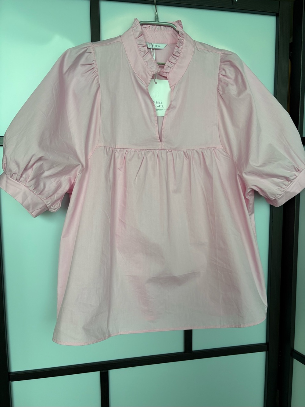 Cicy Bell NWT Light Pink Cotton Puff Sleeve Babydoll Blouse Size L - Picture 4 of 14